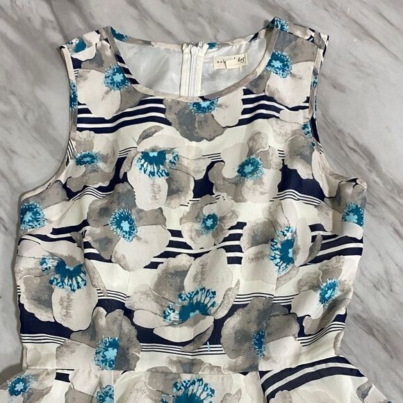 Maison Jules Blue Floral Stripe Fit & Flare Dress Size Small - Picture 5 of 13